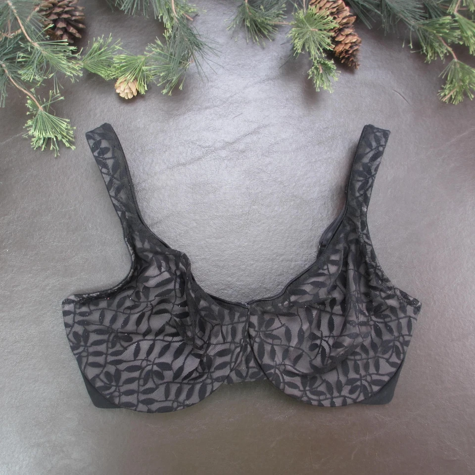 Sujetador Olga By Warners para mujer 36DD hoja negra encaje con aros cobertura completa Foto 1 de 4