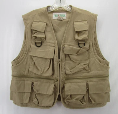 VINTAGE Field & Stream Vest Men Large Brown Fishing Hunting Safari Photography * - Image 1 of 4