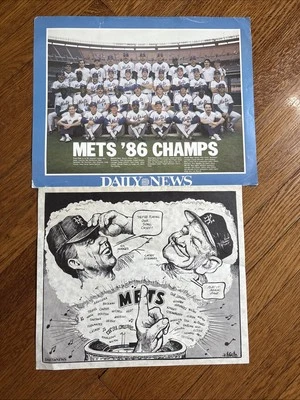 New York Mets 1986 Daily News Team Picture Print & Cartoon World Series Champion - Image 1 of 4