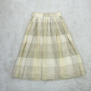 Vintage karierter Midirock Damen klein 25" Taille Cottagecore Leinen Seide Mischung - Bild 1 von 9
