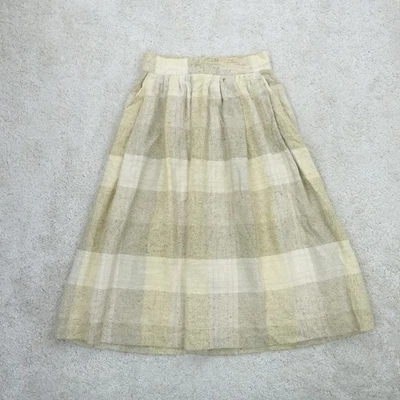 Falda midi vintage a cuadros para mujer pequeña 25" cintura cottagecore mezcla de lino seda Foto 1 de 4