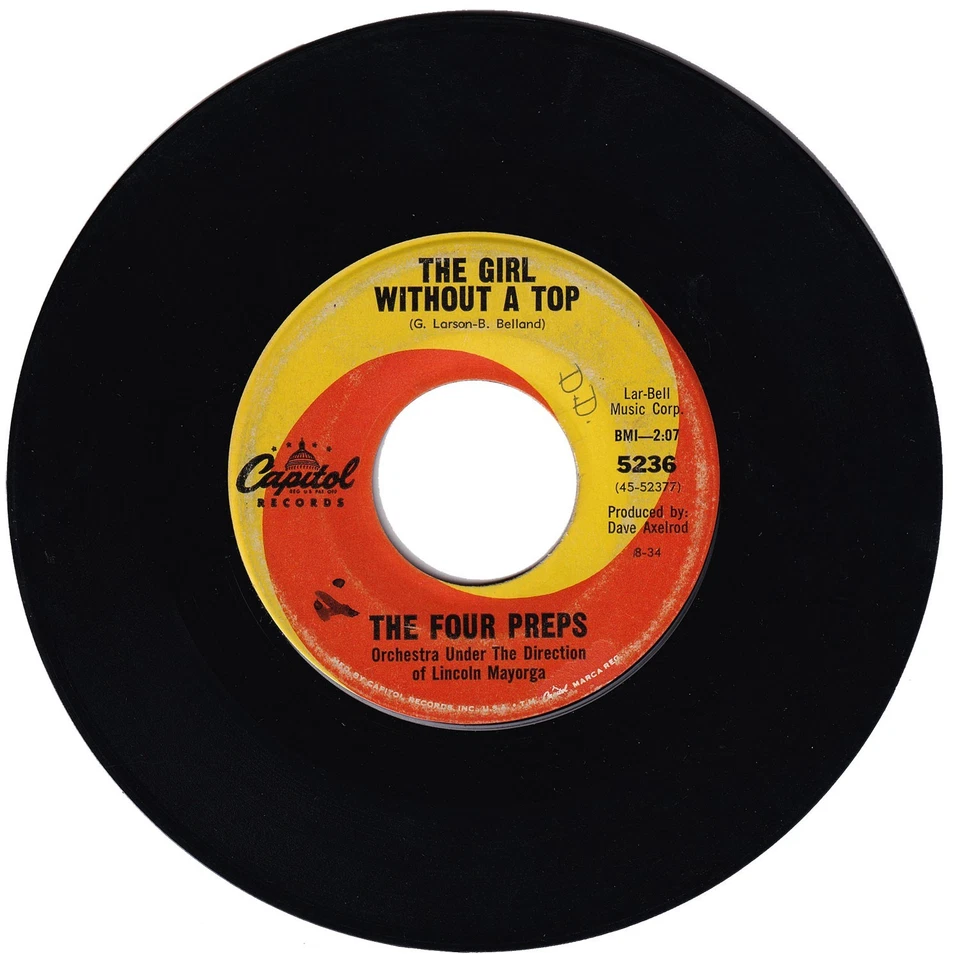The Four Preps. The Girl Without A Top/Two Wrongs Don't Make A Right.  45 rpm Foto 1 de 1