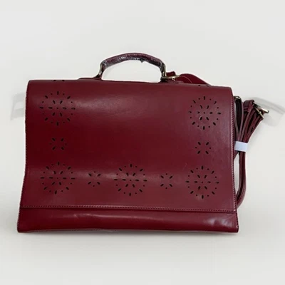 Ecosusi Borgoña Vegano Cuero Maletín Laptop Bolso Mensajero Rojo Floral Foto 1 de 4