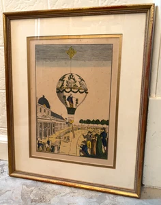 Litografía antigua 'Ascension de Madame Blanchard au Champs-de-Mars' 1810 enmarcada - Imagen 1 de 9