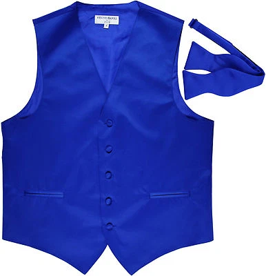 New Men's Formal Vest Tuxedo Waistcoat_free style self-tie Bowtie royal blue - Image 1 of 4