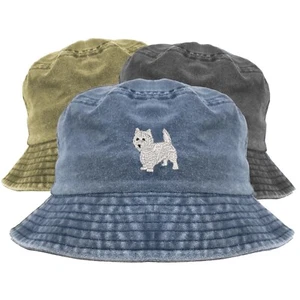 Westie dog embroidered bucket hat, pigment dyed bucket hat - Picture 1 of 6