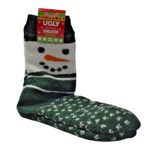 Ugly Christmas Sweater Men's Snowman Crew Socks One Size Green White New! NWT - Picture 1 of 3