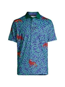 Camisa Polo Greyson Jungle Wolf - Para Hombre Grande Azul Mangosta Estampado Tigre/Lobo Nueva con Etiquetas - Imagen 1 de 12