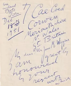 John Cowper Powys-ALS de 1951 - Imagen 1 de 2