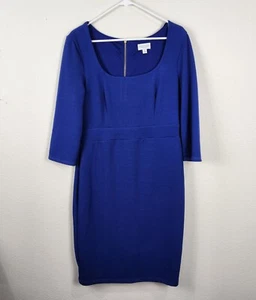 Bisou Bisou Michele Bohbot Dress Blue Short Sleeve Body Con Midi Dress Size 12 - Picture 1 of 7