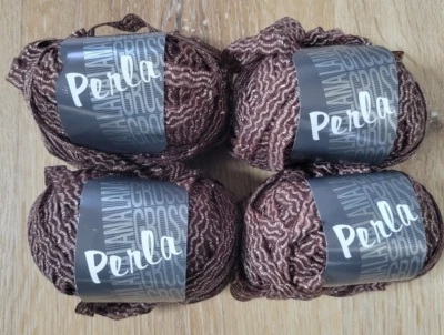 4 Balls: Lana Grossa Perla Brown Ribbon Yarn Silk/Cotton/Microfiber Blend - Image 1 of 4