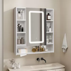 YUSING 70x80cm Spiegelschrank mit LED Beleuchtung Badschrank Badspiegel Regal - Bild 1 von 8