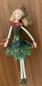 Fairy Ornament Green Red Gold Woodland Sprite Pixie Christmas Holiday Yule - Picture 1 of 4