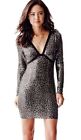 Guess Long Sleeve Gray Sequin Leopard Print Dress Womens 2 NEW NWT
