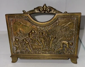 Antique 20th Century Solid Brass Letter Mail Holder Detailed Social Scene - Picture 1 of 9