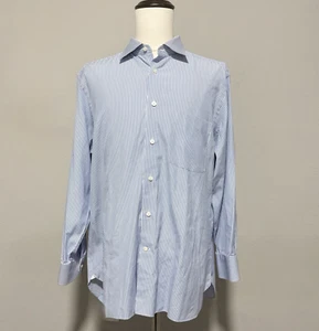 Ermenegildo Zegna Blue White Stripe Cotton Long Sleeve Shirt 18-46 Light Fabric - Picture 1 of 9