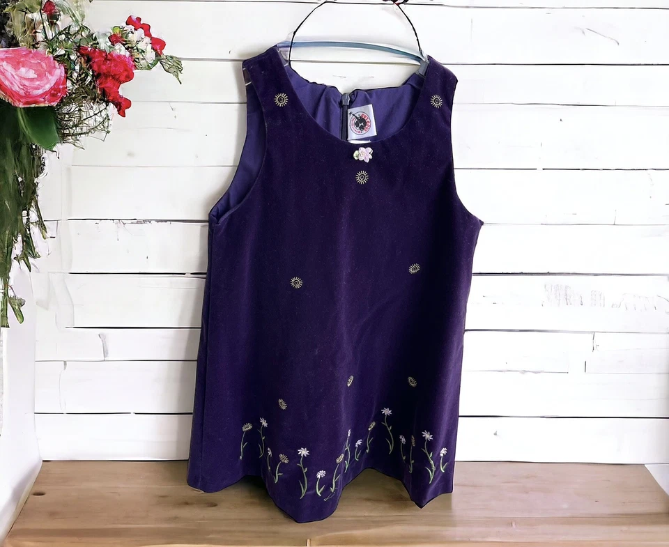 Vestido Goodlad Terciopelo Púrpura Niñas Talla 6 Bordado Flores Forrado Princesa Dorado Foto 1 de 4