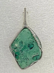 ~ Handgefertigt USA ~ Sterlingsilber 0,925 Drahtwicklung Türkis 1 1/2" x 3" Anhänger  - Bild 1 von 12