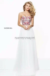 Sherri Hill 50873 Ivory Multi Gala Gown Dress sz 8 NWT W/choker - Picture 1 of 2