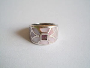 Anello 925 Argento Rosa Madreperla & AMETISTA? 10,8 g/Gr.56 - Foto 1 di 11