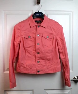 NWT Talbots Classic Denim Jacket Button Front Bright Coral Pink-Orange Size XS - Picture 1 of 5