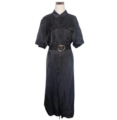 Lafayette 148 NY Women's Sz XL Belted Doha Midi Tunic Shirt Dress Black Casual. - Image 1 of 4