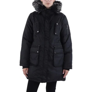 Steve Madden Womens Black Faux Fur Trim Heavy Anorak Jacket Coat M BHFO 1181 - Picture 1 of 3