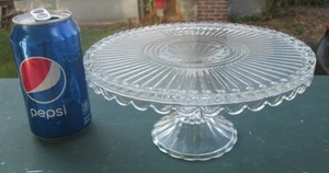 Vintage EAPG Pedestal Cake Stand Plate-7 3/4in.-Beaded Ribs-Glows Blue UV Light! - Picture 1 of 6