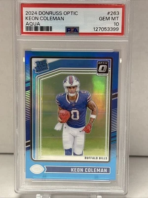 2024 DONRUSS OPTIC KEON COLEMAN AQUA PRIZM RC /299 - PSA 10 - Image 1 of 4