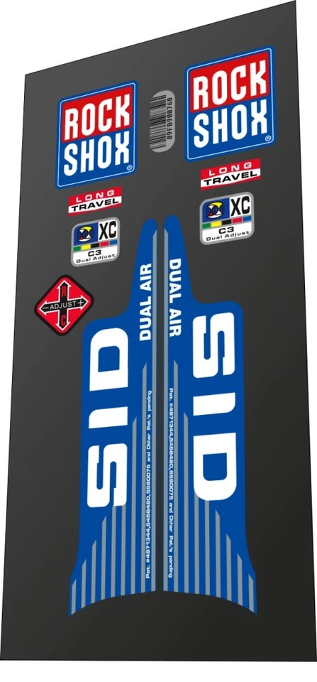 FOX RACING Juego de calcomanías de suspensión Rock Shox SID XC Dual Air 1999 versión azul