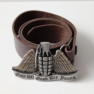 🔥 Cinturón de cuero real para hombre del ejército con hebilla diseños de dragón 98 cm de largo 4 cm de ancho Foto 1 de 4