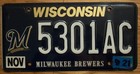 SINGLE WISCONSIN LICENSE PLATE - 2021 - 53021AC - MILWAUKEE BREWERS