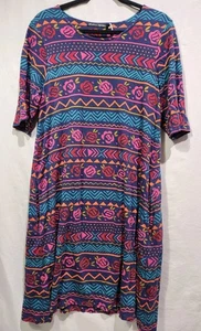 Gudrun Sjödén Midikleid Bio Baumwolle Mehrfarbig Geo Blumen Kurzarm M - Bild 1 von 8