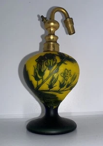 A Loetz Richard Cameo Glass Atomizer Perfume Spray Bottle Yellow & Green Flower - Picture 1 of 13
