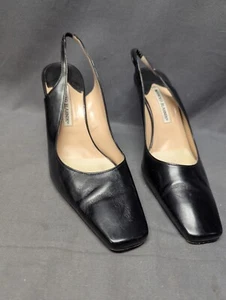 Manolo Blahnik Black Slingback square Toe pumps W 40 - Picture 1 of 5