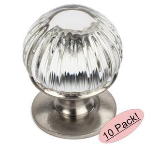 *10 Pack* Cosmas Satin Nickel & Clear Glass Round Cabinet Knob #6812SN-C - Picture 1 of 1