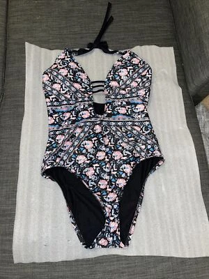 TRAJE DE BAÑO MOSSIMO NEGRO FLORAL NUEVO SIN ETIQUETAS TALLA M CUELLO CORBATA Foto 1 de 3