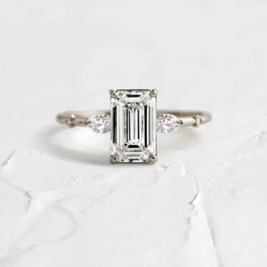 Engagement Ring 1.50 Carat IGI GIA Lab Grown Emerald Cut Diamond 14k White Gold - Picture 1 of 8