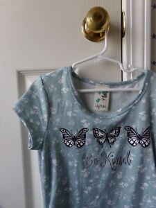 Girls LILY BLEU Light Blue Butterfly Sparkly Sparkle Summer Shirt Top Size 10/12