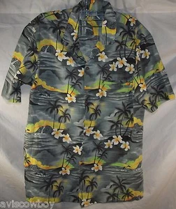 Royal Creations graues Hawaiihemd Aloha Hibiskus Lei Palmen Herren L - Bild 1 von 5