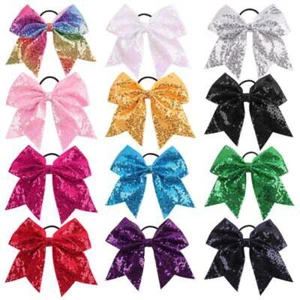 12PCS 7" Full Sequin Bling Cheer Hair Bow with Elastic Band Cheerleading Sports - Picture 1 of 7