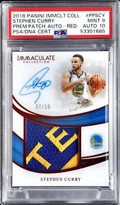 2018 Immaculate Stephen Curry Premium Logo Patch Red /10 PSA9 Auto 10 Warriors!