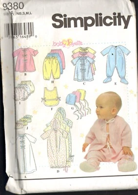 1996 SIMPLICITY 9380 Pattern Infants' Layette Size A NB S M L UNCUT - Image 1 of 2