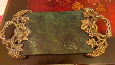 Godinger Vintage Silver Plated Grape & Vine Green Marble Serving Tray - Image 1 of 4