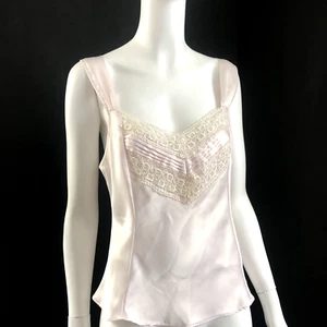 Pink Camisole Size 12 Soft Pale Satin Lace Trim Fitted Romantic Vintage Style - Zdjęcie 1 z 7