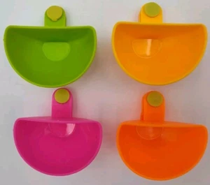 ✅🚨Set-4 Dip Clip Bowls Holders Plastic Green Yellow Orange Pink Bowl👀📸SEE📏📸 - Picture 1 of 14