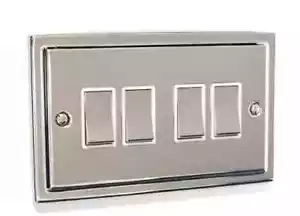 Art Deco Regency Polished Chrome Stepped Edge Sockets and Switches - Victorian - Picture 1 of 18