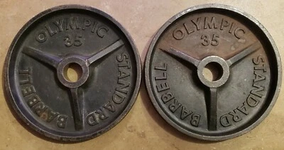 VTG Unbranded Ivanko 35lb PAIR Olympic Barbell weight plates A stamp deep dish - Image 1 of 4