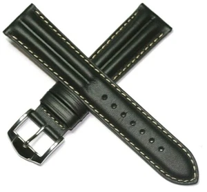 WATERPROOF LEATHER RIBBED WATCH STRAP 18MM 20MM 22MM FROM ROCHET ZRC FRANCE NEW - Picture 1 of 8