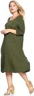 Modern Kiwi Women's Plus Size 3/4 Sleeve Flowy Maxi Dress Olive - 1X